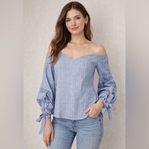 Essue Blue & White Pinstripe Tie Sleeve Blouse Medium